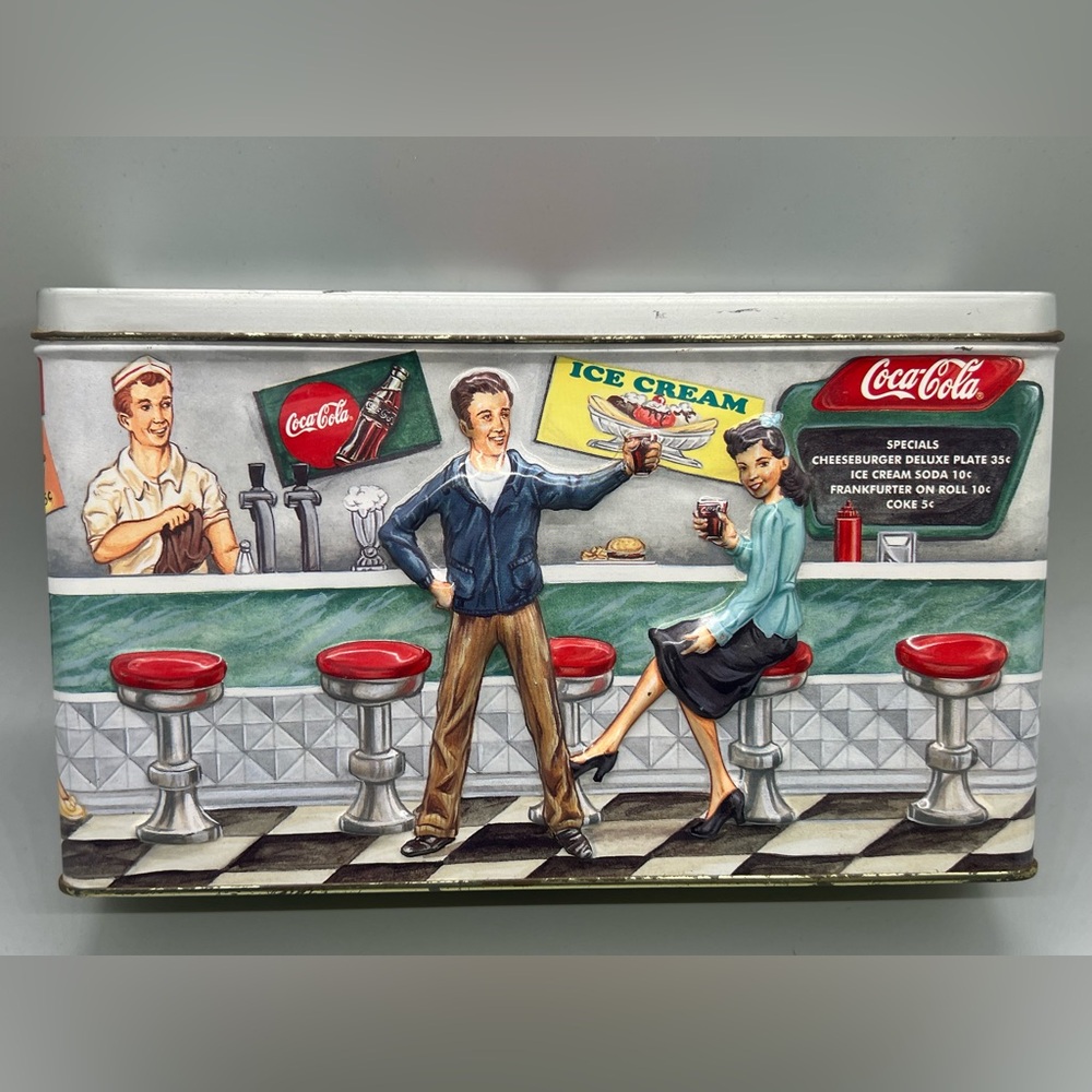 Embossed Coca-Cola Coke Soda Fountain Diner Collectible Tin Vintage 1997